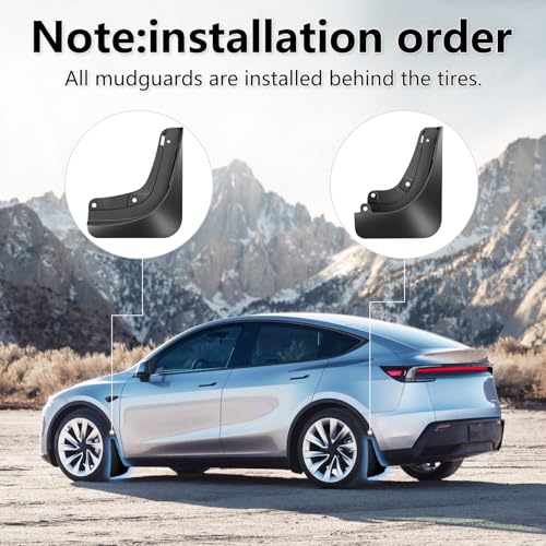Image of 2025-2026 New Tesla Model Y Juniper Accessories Mud Flaps [Stay Clean, Protect Paint] All Weather Guards, for Tesla New Model Y Juniper 2025-2026 Thicker Version (Set of 4)