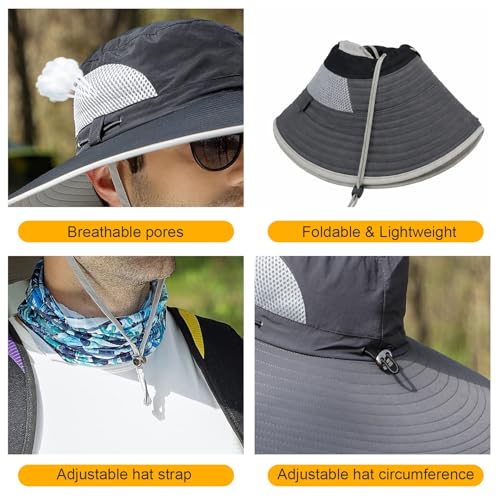 Image of HUAMULAN Wide Brim Sun Hats Men and Women Bucket Safari Fishing Hat for Hiking Garden Lawn Work Camping Outdoor