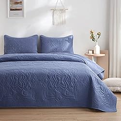 Colcha 240X260 beeweed Colcha Tiro de Cama 240x260cm Gris Azul, Colchas de Microfibra, Tiro del Edredón Tiro de Cama Manta Ligera, Edredón Cosido con Ultrasonidos con 2 Fundas de Almohada, Estampado Floral