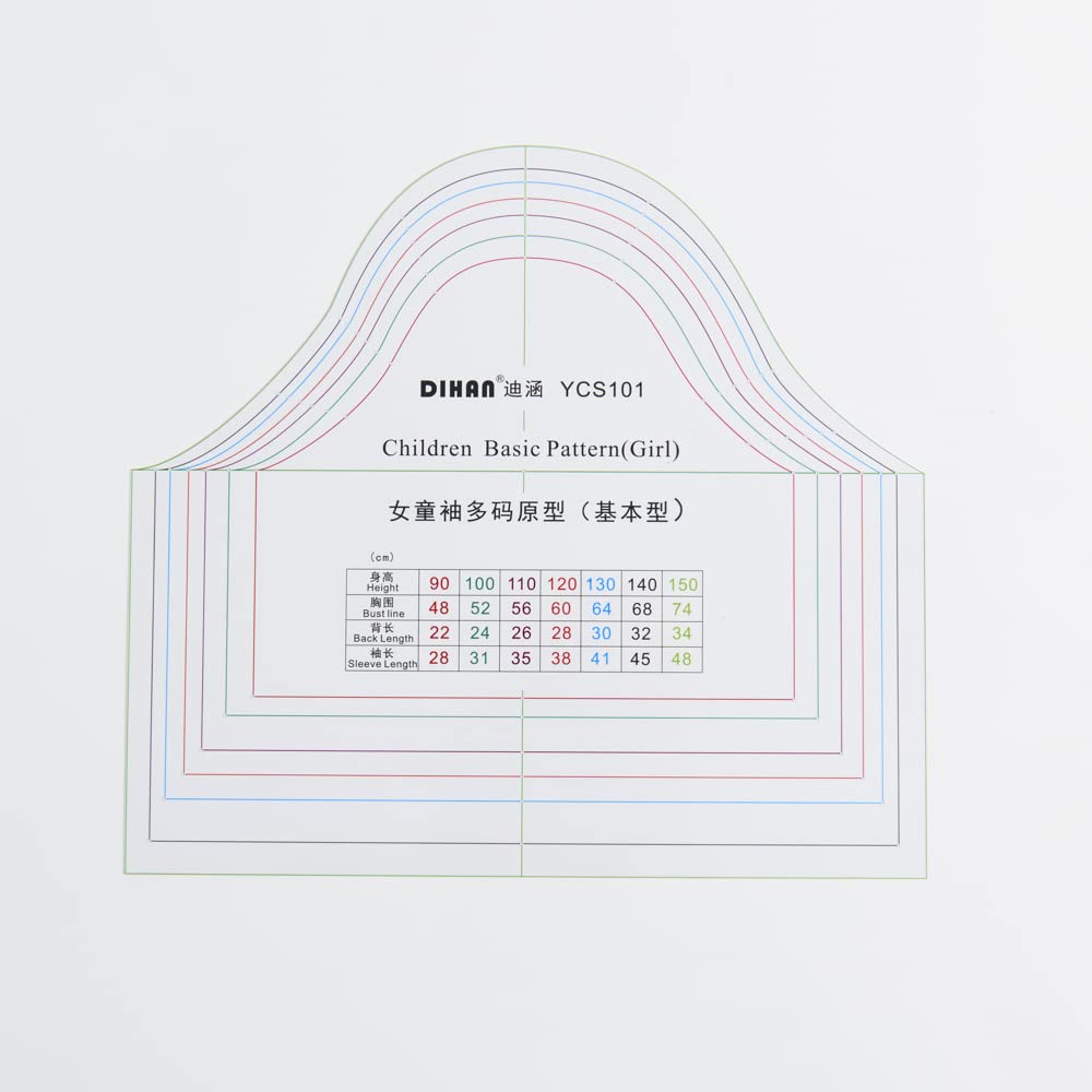 DIHAN Children Multi size Plastic Basic Garment Pattern Block Design School Student Teching Sewing Ruler Quilting Rulers Garment Ruler Cutting Ruler (YC101SET Girl Set)