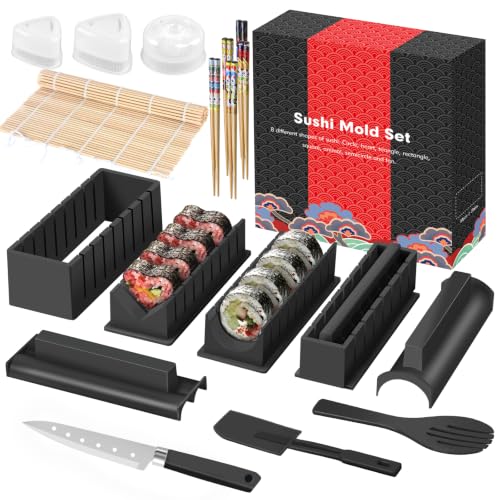 SKYSER Kit Sushi 20 Piezas Negro– Sushi Kit para Hacer Sushi en Casa