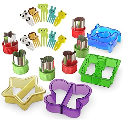 FUNUTTERS Sandwich Cutters for Kids with Cute Food Picks, 20 pc. Set, Animal Cutouts for Cookies, PBJ Sandwiches, Vegetables, Fruit, and Bento Box Lunches, Mini and Reusable Cover