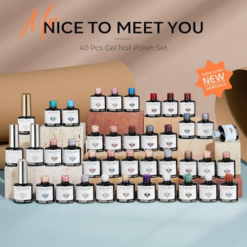 Image of modelones 40 Pcs Gel Nail Polish Set, 36 Colors Winter Nude Brown White Burgundy Red Blue Black Glitter Gel Polish Kit with Base Coat& Matte Glitter Glossy Top Coat Salon DIY Manicure
