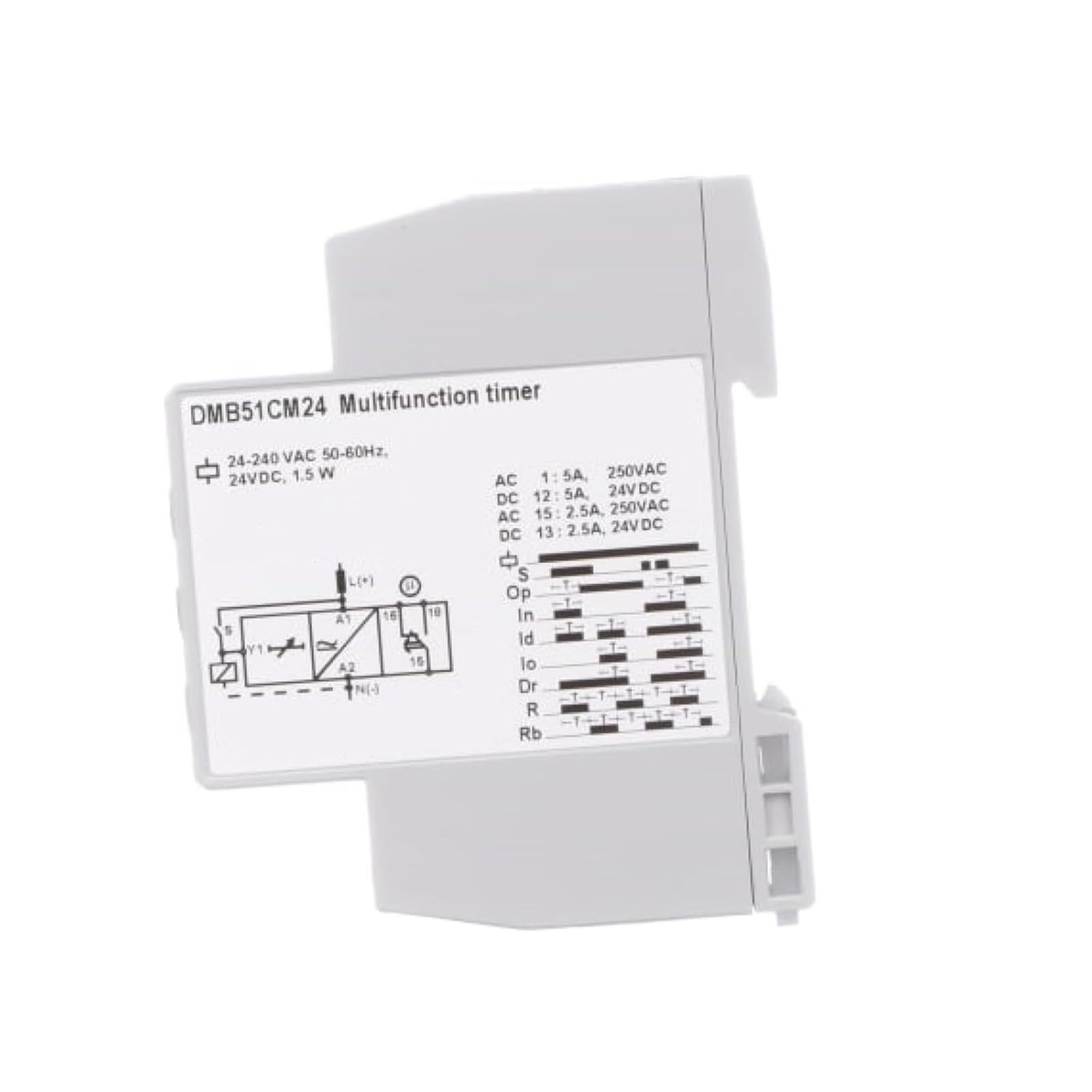 Temporizzatore multifunzione DMB51CM24B006 - Relè ritardato 0,1 s-100 h for 24 V CC/24-240 CA con compatibilità guida DIN .0720