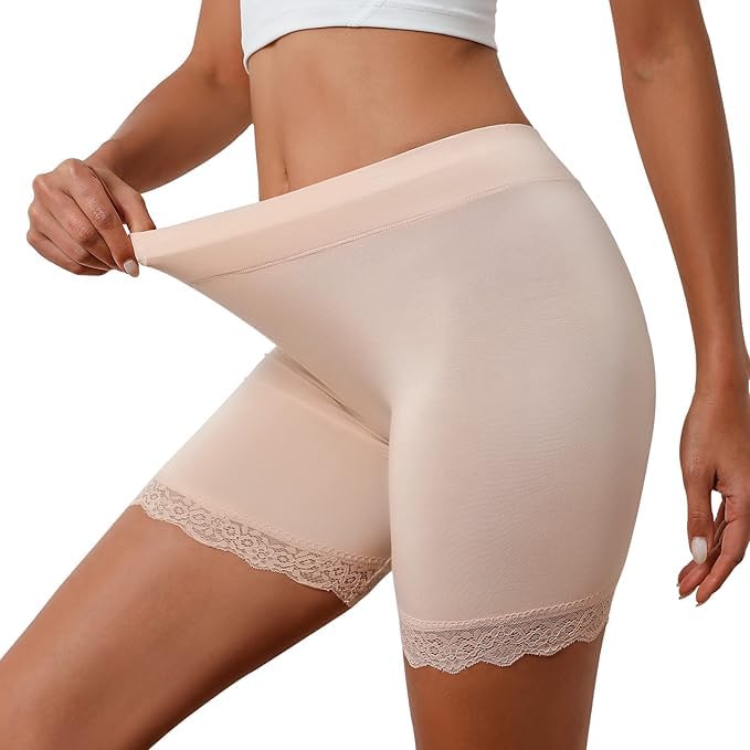 khwaish store Women Lace Trim Boyshort for Women Breathable Ice Silk Fabric Soft Strachable Running Yoga Cycling Short Underskirt.-picture-32