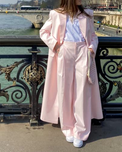 Women's Long Suit 2 Pieces Set Double Breasted Jacket with Wide Leg Pants for Daily Wedding3