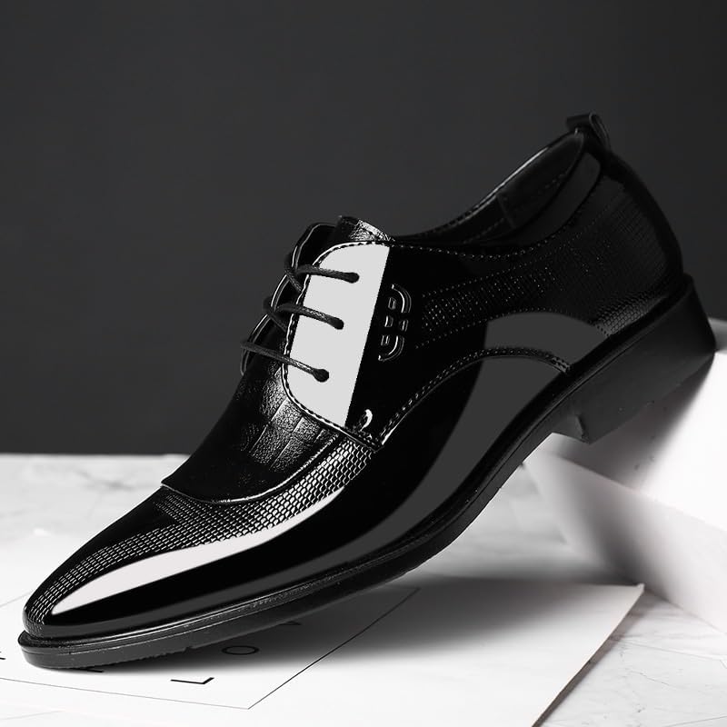 Men's Patent Leather Oxford Dress Shoes, Shiny Formal Fashion Lace-Up Shoes for Men Classic Pointed Toe Tuxedo Style Business Wedding Prom Evening2