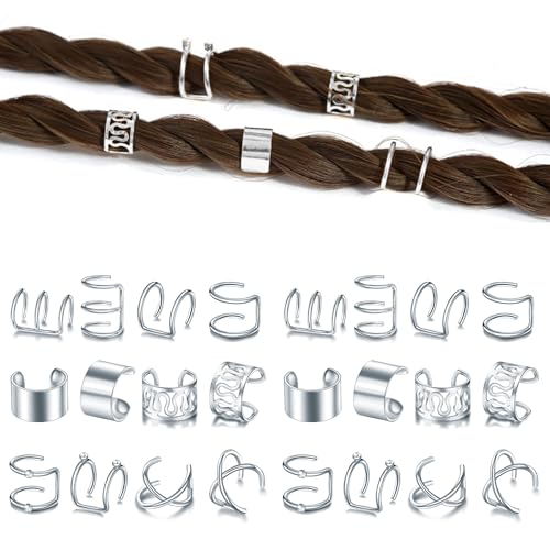 Niuhong Dreadlocks 24 Pcs Viking Braids Braiding Hair Clips for Women and Girls (Silver), 1 count (Pack of 24)