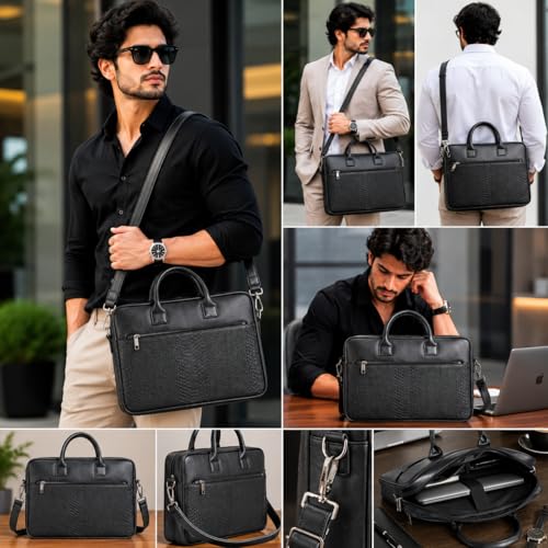 Image of Bagneeds Laptop Bag for Men & Women | Faux Leather Bag | Padded 16 Inch Laptop Sleeve | Office & Business Travel Bag | Budget-Friendly