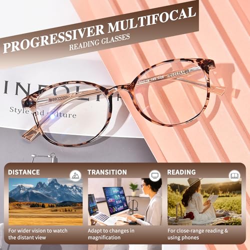 Image of Progressive Multifocal Reading Glasses for Women Men, TR90 Fashion Blue Light Computer Readers
