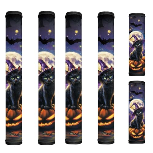 Image of Halloween Refrigerator Door Handle Covers Black Cat Fridge Handle Covers Set of 6 Washable Appliance Handles Cover Cloth Oven Stove Dishwasher Handles Protective Gloves
