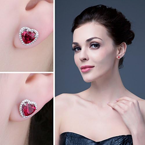 JewelryPalace Heart Of Ocean 3.8ct Created Red Ruby Love Forever Halo Stud Earrings For Women, 14K 925 Sterling Silver
