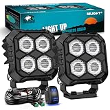 Nilight LED Pod Light 2 PCS 2.8 Inch 20 W 4 LED Square Hyper Flood Beam Driving Offroad Lights w/18AWG Rocker Switch Wiring Harness Kit for Truck Motorbike Boat ATV UTV SUV