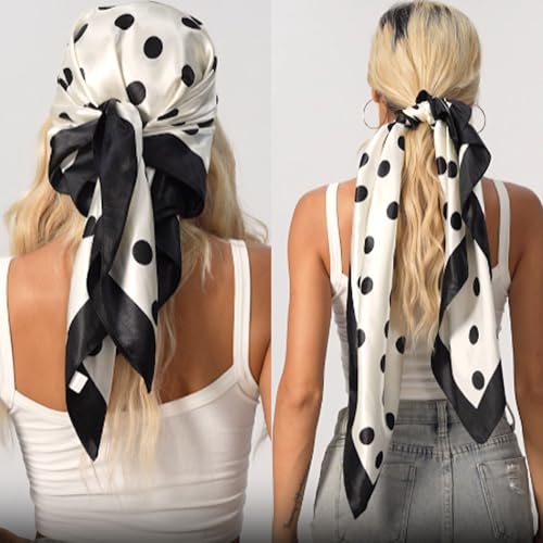 Polka Dot Print Satin Head Scarf for Women Like Silk Scarf for Hair Wrapping Bandanas Square Shawl Wraps 35 Inches4