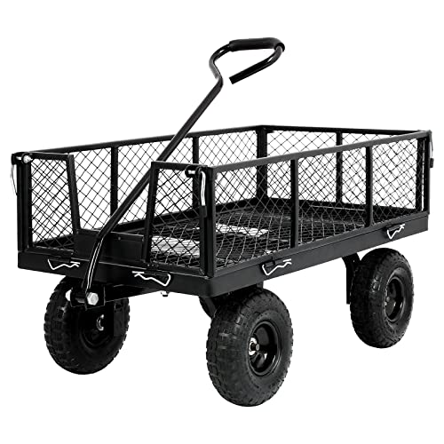 BILT HARD 880 lbs 10" Tires Steel Garden Cart with 180ยฐ Rotating Handle and Removable Sides, Heavy Duty 4 Cu.Ft Capacity Utility Garden Carts and Wagons, Black