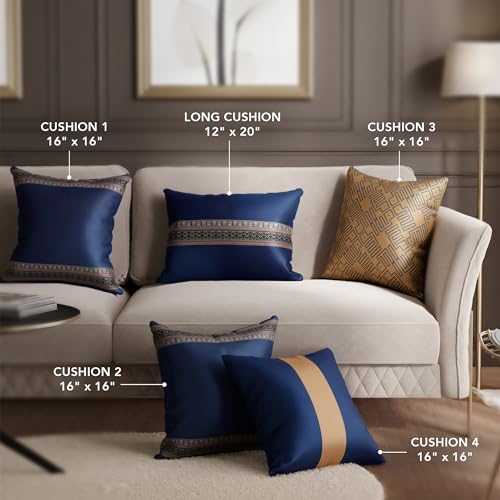 Image of Stoa Paris Cushion Covers for Home, Digital Printed Pillow Covers Set of 5, Throw Cushion Covers for Bed, Sofa, Home Decor - Mystique Blue, Eternal Glow