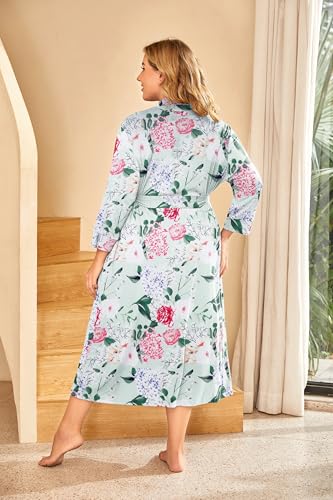 Image of IN'VOLAND Womens Plus Size Kimono Robes Long Knit Bathrobe V Neck Ladies Loungewear Lightweight Soft Sleepwear 1X-5X