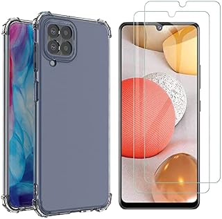 AOYIY Case For Samsung Galaxy M33 5G, Crystal Clear Soft TPU Shockproof Phone Case + [2 PACK] HD Tempered Glass Screen Protector For Samsung Galaxy M33 5G