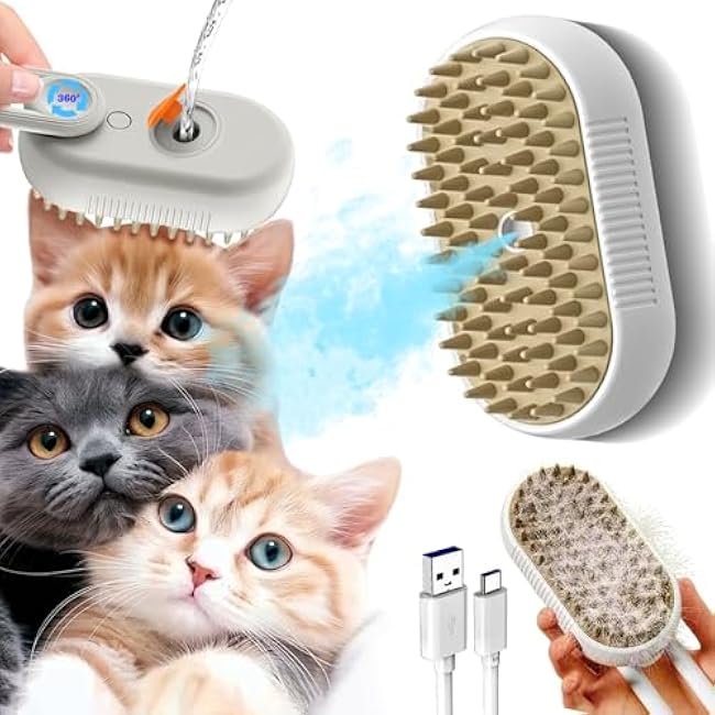 Cat Steam Brush Cats Brushs, Cat Steams Brushfor Shedding, 4-In-1 Self-Cleaning PetSteam BrushWith 360¡ã Rotating Arm for Long and Short Hair Cats and Dogs Grooming Supplies-XzqrRvPi