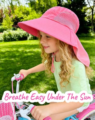 Image of Rosoz Kids Sun Hat with Neck Flap UV Protection Summer Toddler Beach Hat Unisex Ponytail Hat Wide Brim Fishing Hat