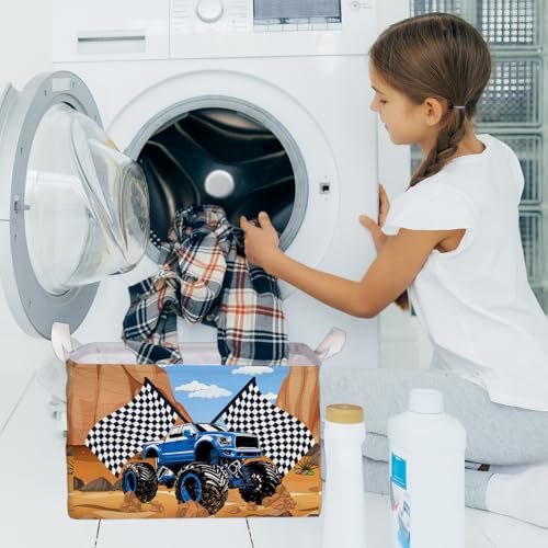 Image of Excavator Foldable Storage Basket with Handle, Waterproof Organizer for Toys and Clothes, Excavator Portable Box for Nursery Game Room, Gifts Container for Boys Girls, Toy Storage Box for Party Decor