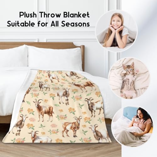 Goat Blanket, Cute Soft Throw Gifts for Grils Boys, Cozy Flannel Throw Blankets for Bed Travel, 50"x60"