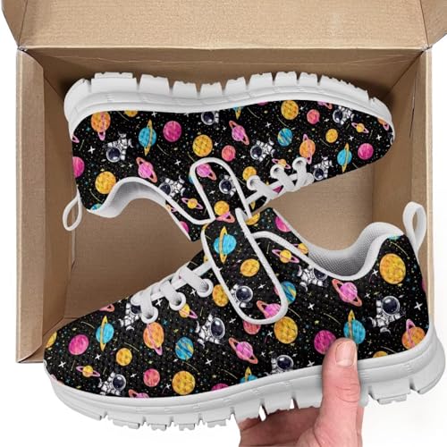 Kids Running Shoes Walking Sports Athletic Tennis Sneakers for Boys Girls Astronaut Planet Space Pattern（White Sole）2