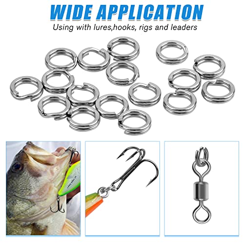 Fishing Split Rings Set,200Pcs Stainless Steel Lure Rings Heavy Duty Double Flattened Hyper Wire Snap Ring Saltwater Lure Tackle Connector For Jigging Trolling #TOP4