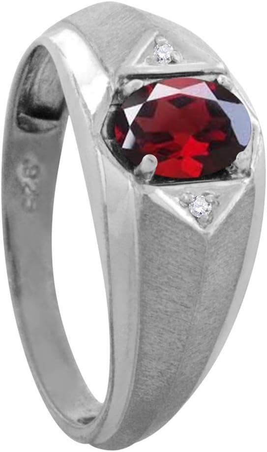 MauliJewels Engagement Rings for Men 0.76 Carat Mens Diamond And Oval Garnet Ring prong 10K White Gold