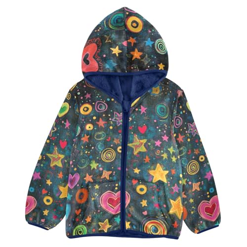 Fantasy Stars Circles and Hearts Girls Fleece Jacket Girls Fall Jacket Girls Zip Up Hoodie Girls Sherpa Jacket 2-10T