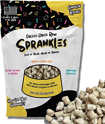 SPRANKLES Freeze Dried Dog Food for Small & Large Dogs, 16 Oz (500+Pieces) Chicken Dog Food Toppers for Picky Eaters, USA Made- Grain Free & All Natural Freeze Dried Treats Made with 96% Meat Organs