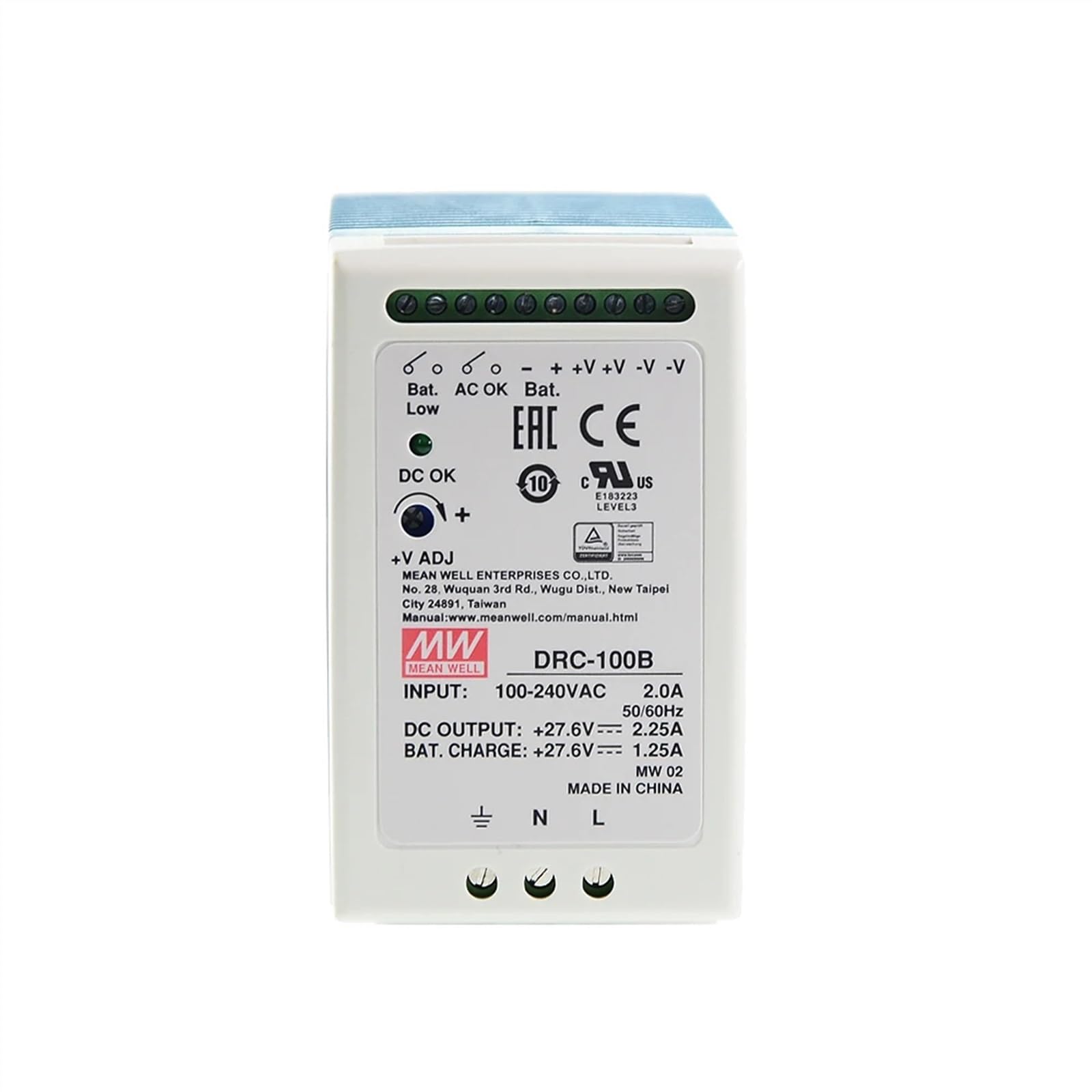 Fuente de alimentación de Seguridad de Carril DIN Serie DRC, Salida única 40/60/100W con función UPS de Cargador de batería(DRC-40B)
