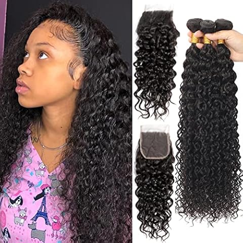 Vallbest Water Wave Human Hair Bundles with Lace Closure Cover