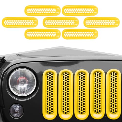 Image of Yellow for JK Front Grille Inserts Grill Mesh Clip-on Trim Covers fit for Jeep Wrangler JK & JKU 2007-2017 Exterior Accessories