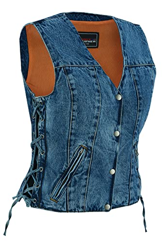 Vance Leather USA Women's Sleeveless Denim V Neck Vest With Conceal Carry Pockets