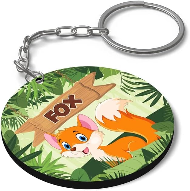 GenericLittle fox theme Key chain for gift | jungle theme return gifts ideas|Funky keyrings for boys,girls,youth,music lover|Customize with Name