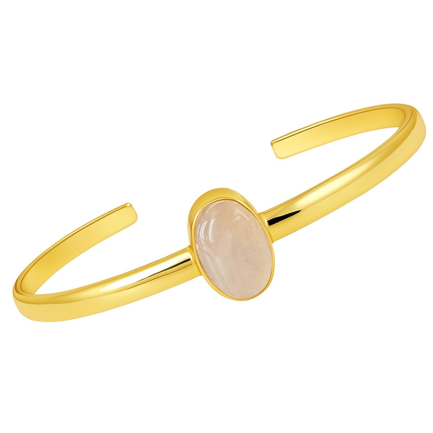 happymaker - Armreif Gold Damen mit echten Edelsteinen - Mondstein, Rosenquarz, Karneol - offener Armring, Armspange, größenverstellbar, Geschenkverpackung für Muttertag