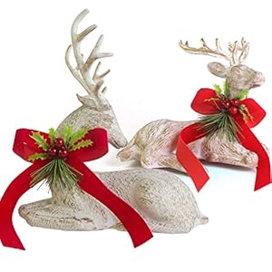 Benzoyl Deer Decoration Christmas Lying Reindeer Figurine Country Natural Reindeer Sitting Champagne White Lying Deer…