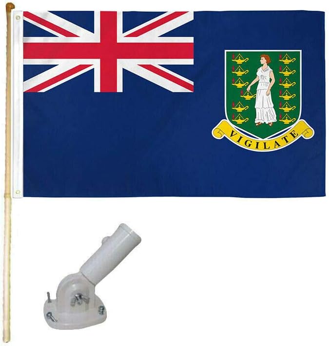 5' Wooden Flag Pole Kit Nylon White Bracket 3x5 British Virgin Islands Poly Flag