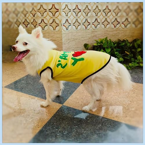 Image of Lulala Polyester Dog Shirts with Mama's BOY Pattern Casual T-Shirt Summer Printed Soft Breathable Puppy Sweatshirt Cool Outfit Apparel for Puppies, Kittens, Rabbits (Yellow, 10 INCH)