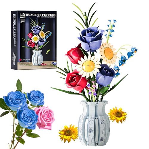 Flowers Bouquet Building Set with Vase -787 PCS Rose Flower Compatible with Lego, Botanical Collection, DIY Artificial Flowers for Home Decor, Gifts for Valentine's Day, Mother's Day, Birthdays