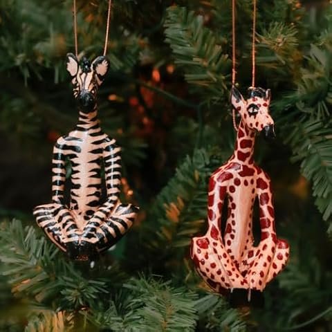 Painted Wood Yoga Fitness Pals Giraffe Zebra Ornament Set Cover