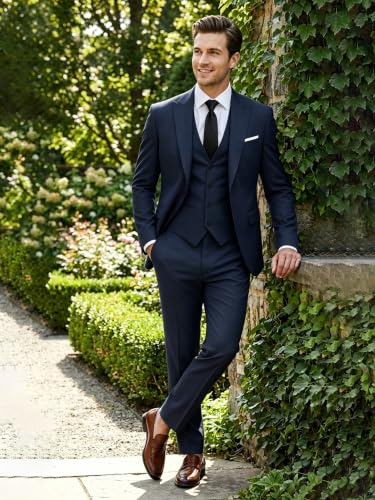 Image of Wangyue Men's Suits 3 Piece Slim Fit Wedding Suits for Men Formal Business Suit Party Prom Tuxedo