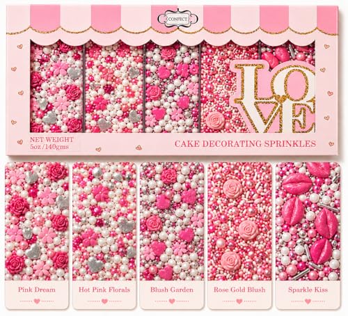 Image of Confect Cake & Cupcake Sprinkles | Love Sprinkles Mix Pink Mini Lips & Roses, Silver Hearts & Vermcelli and White Pearls | Anniversary Sprinkles | Vegan, Gluten-Free, Nut-Free, Soy-Free, Dairy-Free , Handcrafted Sprinkle -Edible sprinkles -140 Gms
