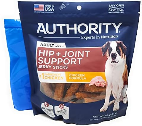 Authority Hip and Joint Support Jerky Sticks 1lb (Chicken) and Tesadorz Resealable Bags