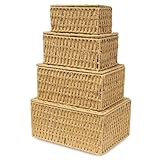 RoyalHouse Woven Stackable Storage Baskets with Lid, Decorative Rope Organizer Bin - Set of 4 (4 Sizes), Beige (No Liner)