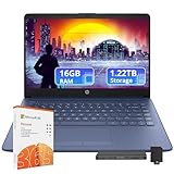 HP Stream 14' HD Lightweight Laptop, Intel Celeron N4120, 16GB RAM, 1.22TB Storage(64GB eMMC+160GB Docking Station Set+1TB Cloud Storage), Intel UHD Graphics, 1 Year Office 365, WiFi, Win 11s, Blue