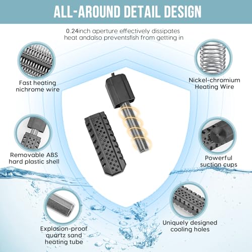 Image of Aquarium Heater 100W, Fish Tank Heater with High-Temperature Protection and Turtle Tank Heater with Automatic Power-Off When Leaving Seawater or Freshwater.