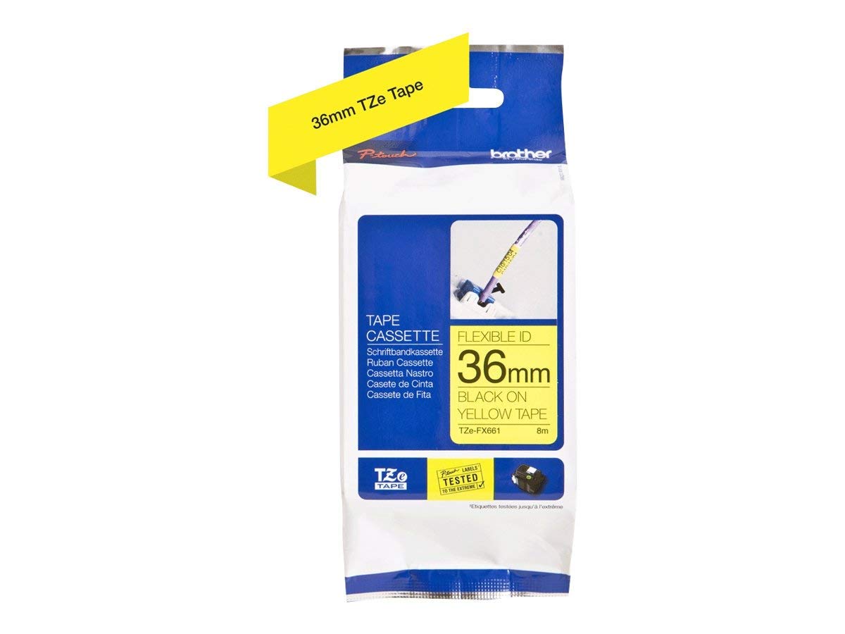 Brother Black on Yellow Label Printer Tape, 8 m Length, 36 mm Width