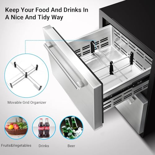 Image of BODEGA 24 Inch Beverage Fridge under Counter, 2 Drawer Outdoor Coolers for Patio and Deck Weatherproof, Stainless Steel Beverage Refrigerator for Beer, Soda, Holds 180 Cans